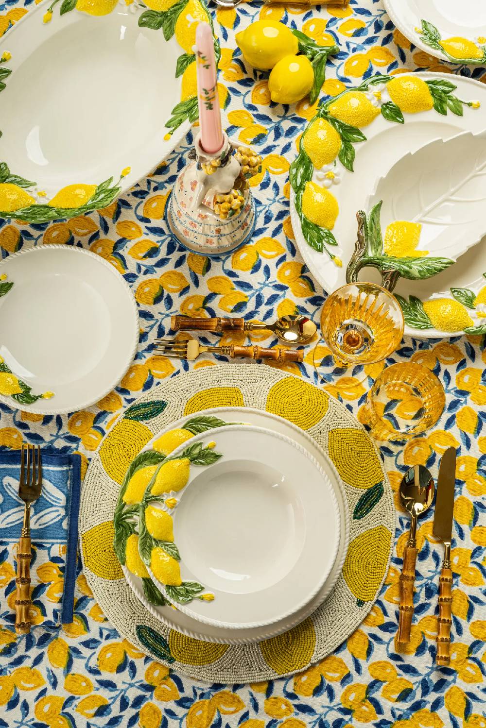 Les Ottomans Lemon handpainted ceramic bread plates Convenienza