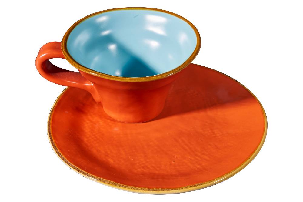 Novità Home Mediterraneo - Tazzina Svasata Caffè con Piattino - 6 Colori Assortiti Italy