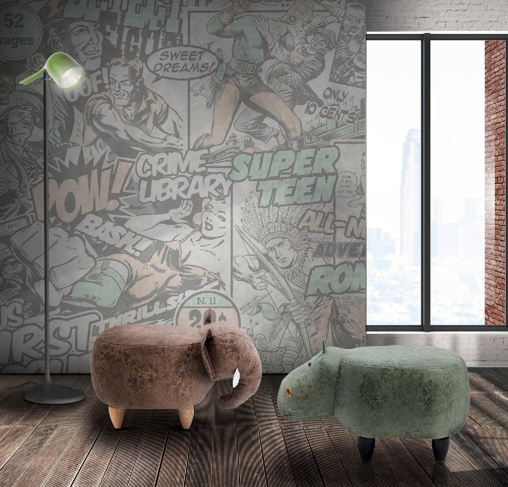 Novità Home Pouf Imbottito In Fintapelle E Legno - Ippopotamo Offerte