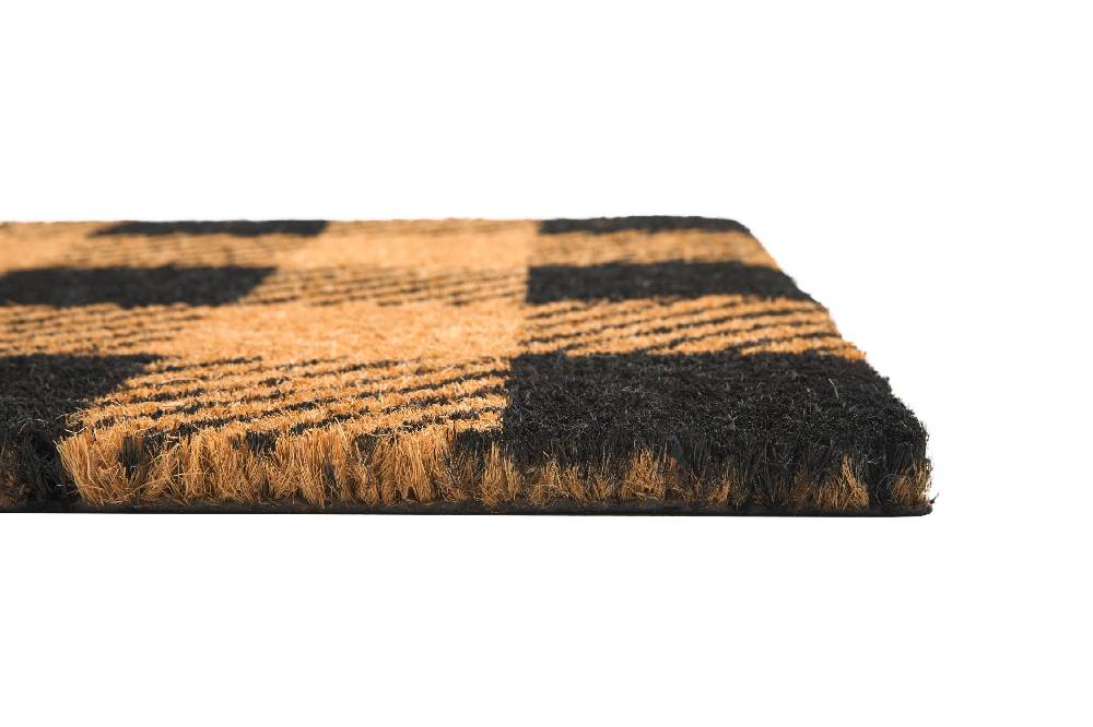 Novità Home Coco Door Mat- Stampato Effetto Pied De Poule Naturale Nero Offerta settimanale