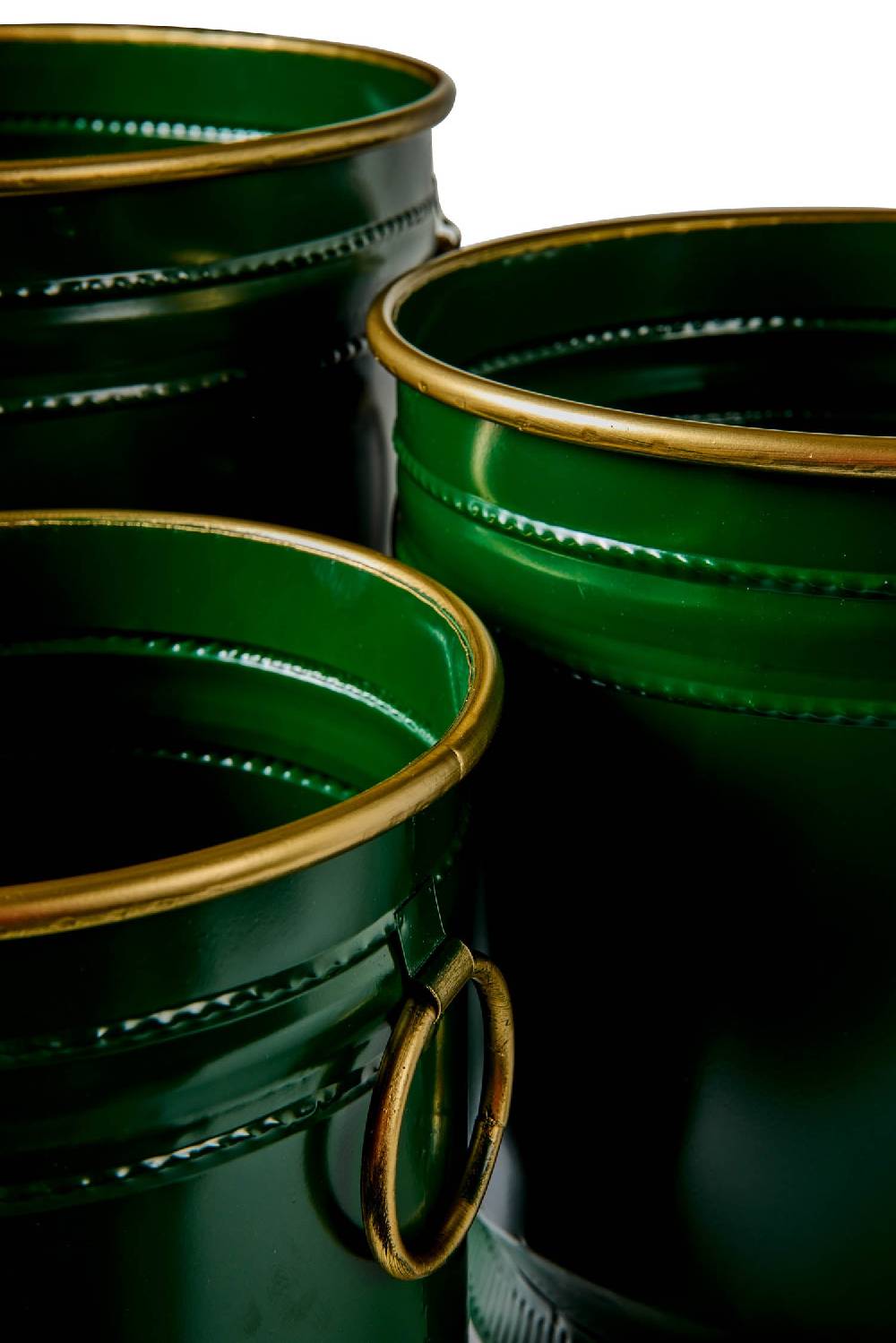 Novità Home Tres Chic - Set 3 Cache-Pot in Ferro Verde Anelli e Bordi Dorati Fino Al -60%