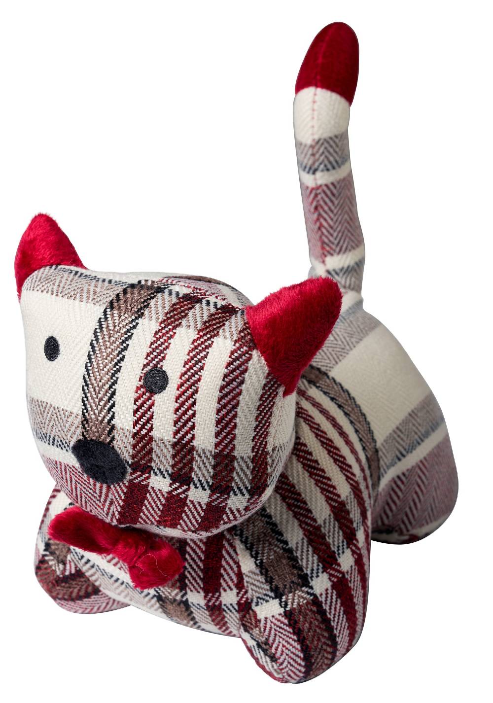 Novità Home Gattino ferma porta in tessuto tartan bianco e rosso 2025