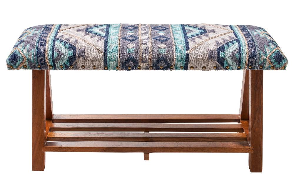 Novità Home Cancun - Panca in Legno di Acacia Imbottita in Cotone di Recupero Sottocosto