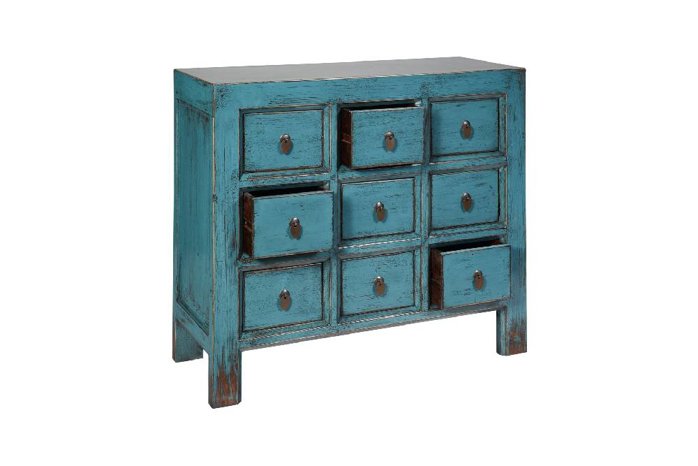 Novità Home Cina - credenza 9 cassetti laccata in legno azzurro Ultimo giorno