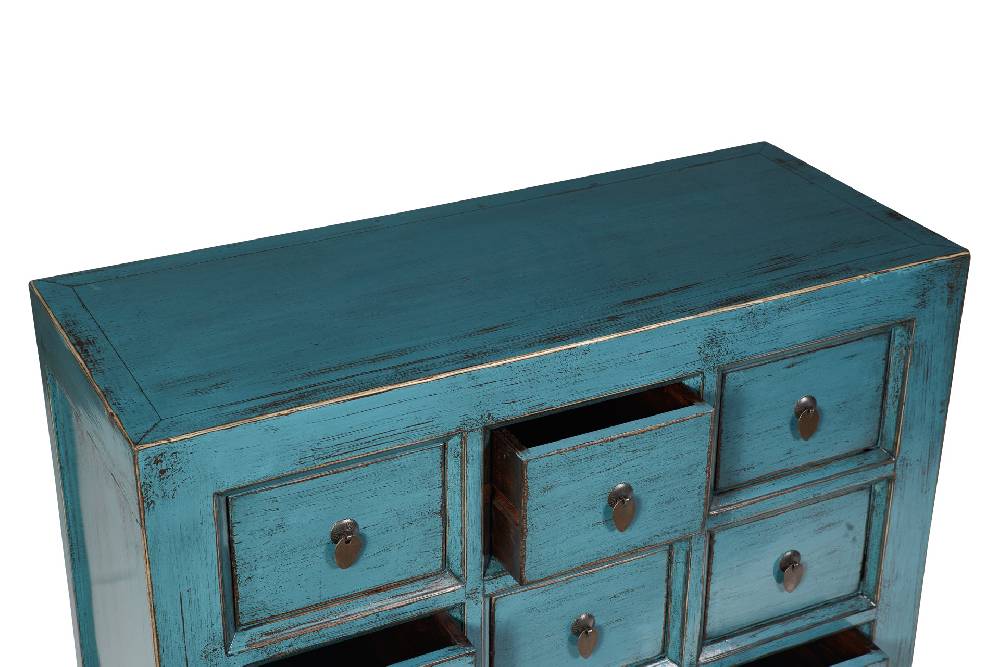 Novità Home Cina - credenza 9 cassetti laccata in legno azzurro Ultimo giorno