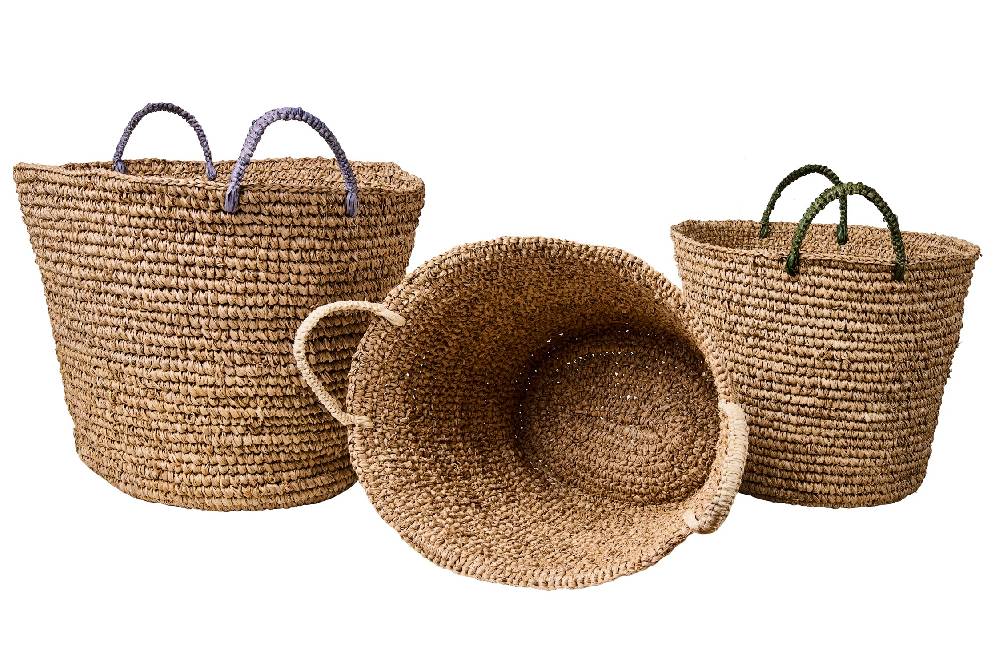 Novità Home Weaves - Ceste Set 1/3 Manici Colori Assortiti Intreccio Uncinet Offerte