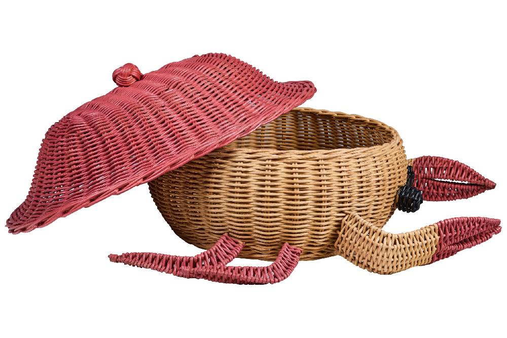 Novità Home Tressage - Granchio Contenitore In Midollino Naturale Arancio Offerta per la Festa della Mamma