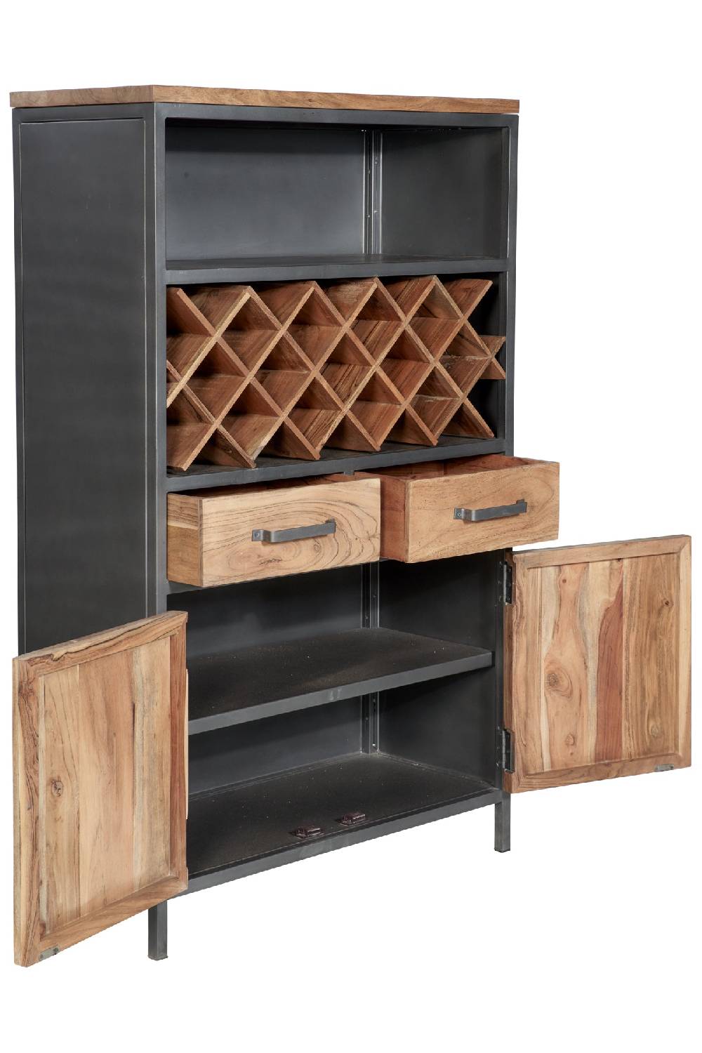 Novità Home Credenza alta portabottiglie 2 cass 2 sport in legno e metallo In vendita