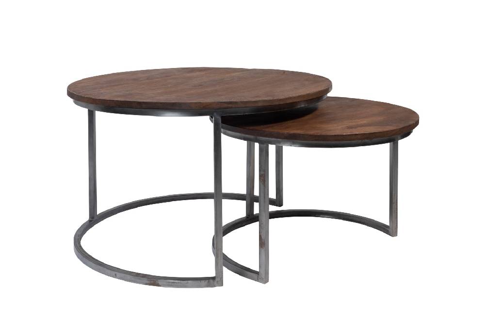 Novità Home Tavolino basso rotondo legno e metallo - set 1/2 Vendita