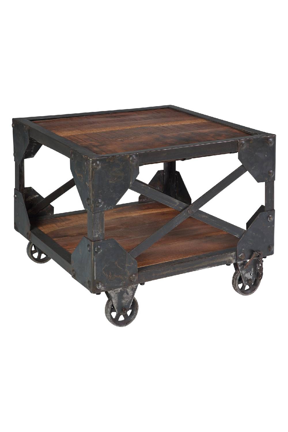 Novità Home Bristol-tavolino quadrato con ruote legno di recupero e metallo Consegna Veloce