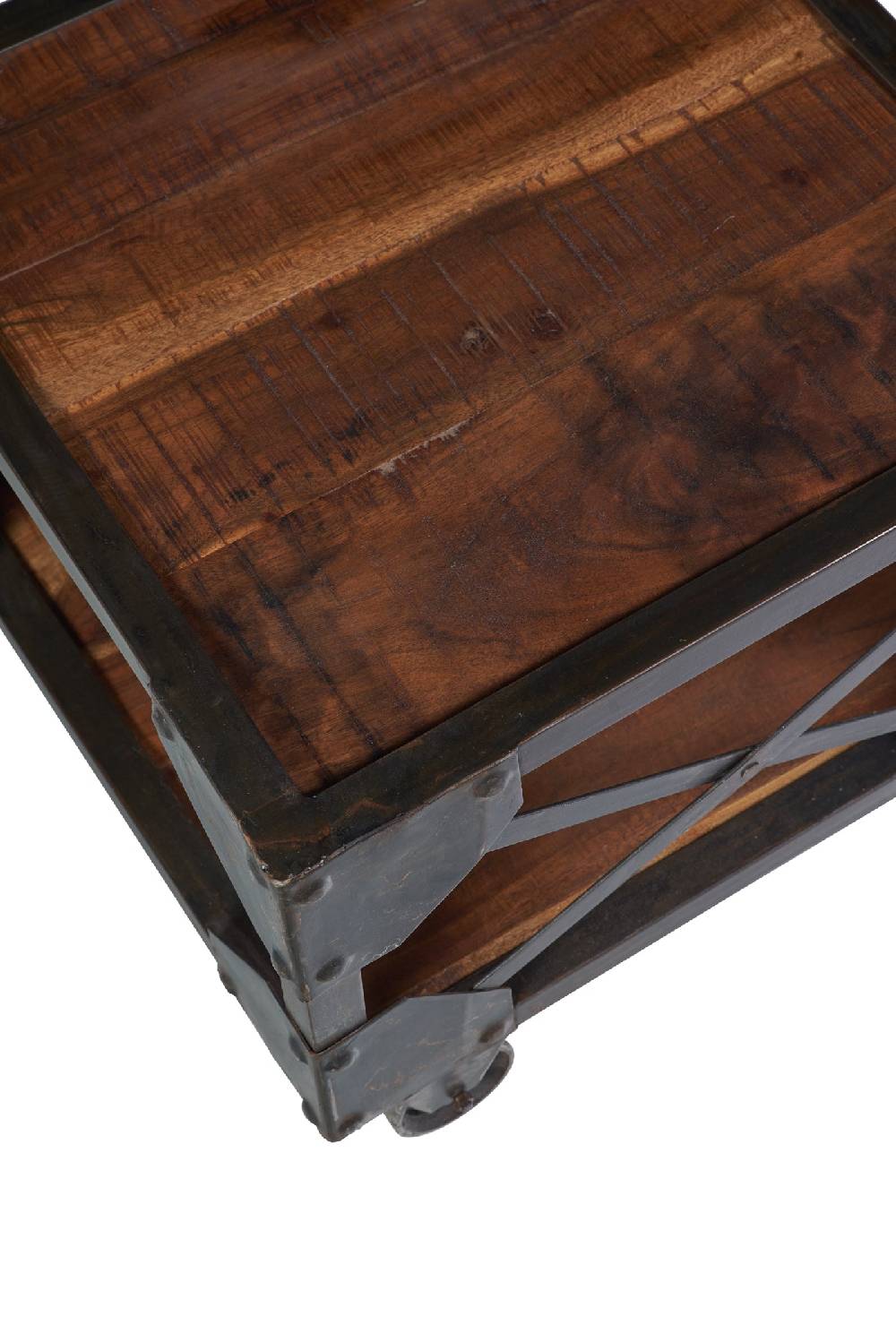 Novità Home Bristol-tavolino quadrato con ruote legno di recupero e metallo Consegna Veloce