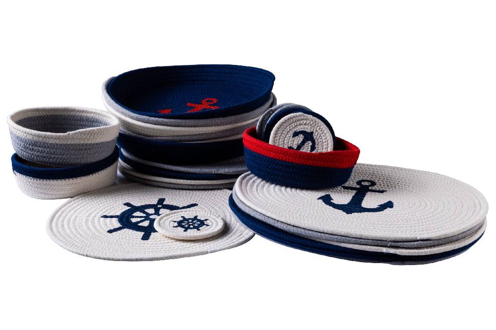 Novità Home Sapore Di Mare - Cestino Pane Ovale Bianco Bordo Blue Fornitura limitata