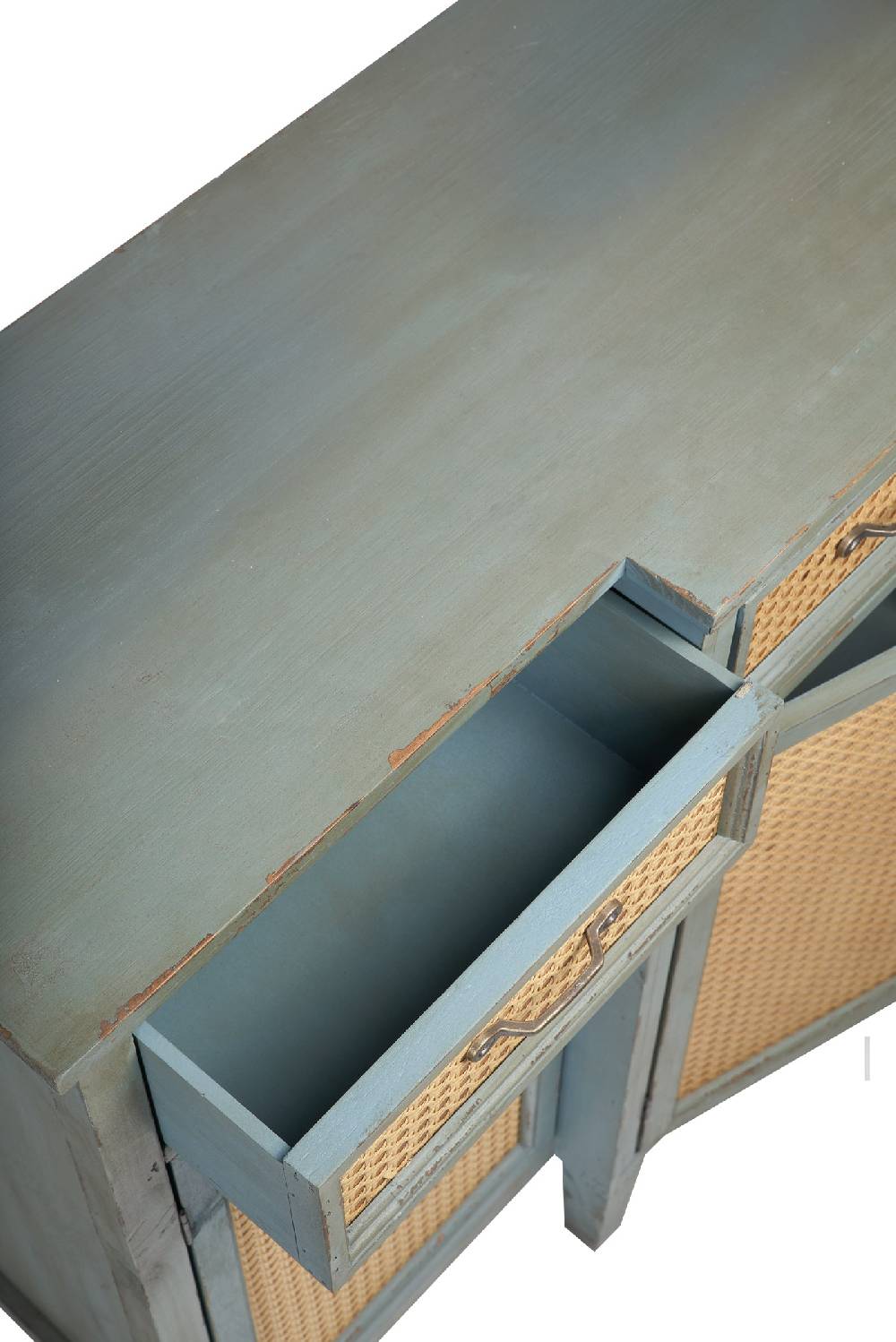 Novità Home Tonia - Credenza Verde Antico - 3 Cassetti 4 Sportelli in Paglia Vienna Rilascio limitato
