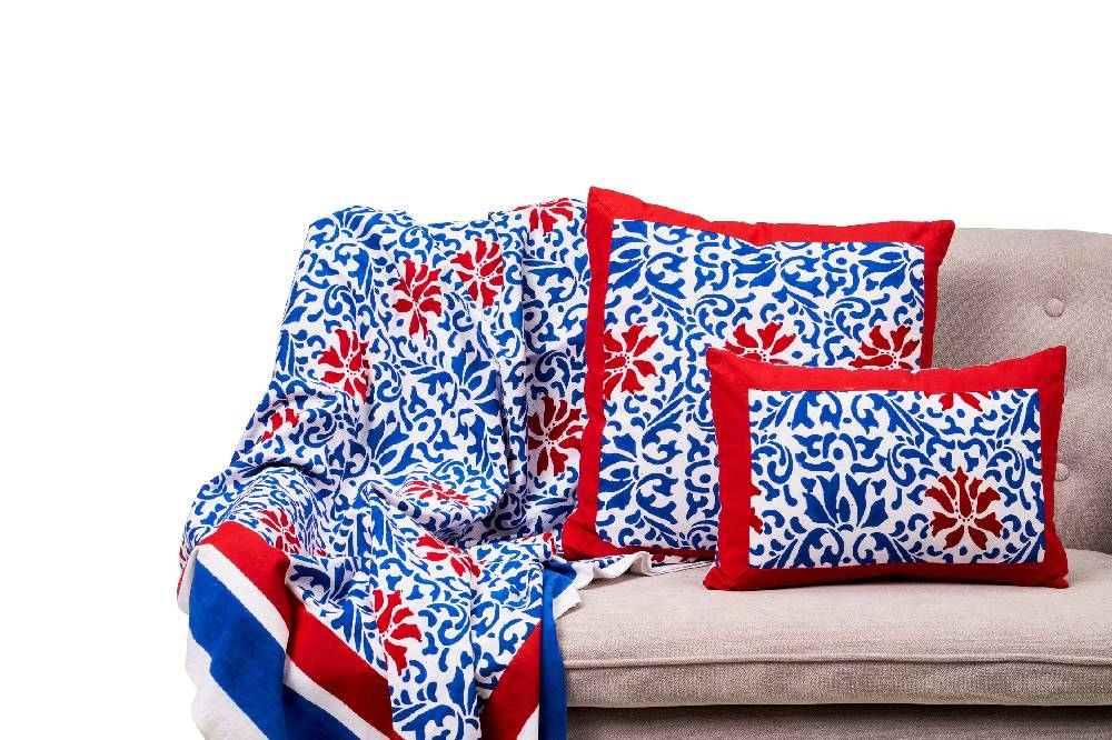 Novità Home Noto - mezzero doppio decor blue in cotone - 270x270 Trasporto libero internazionale