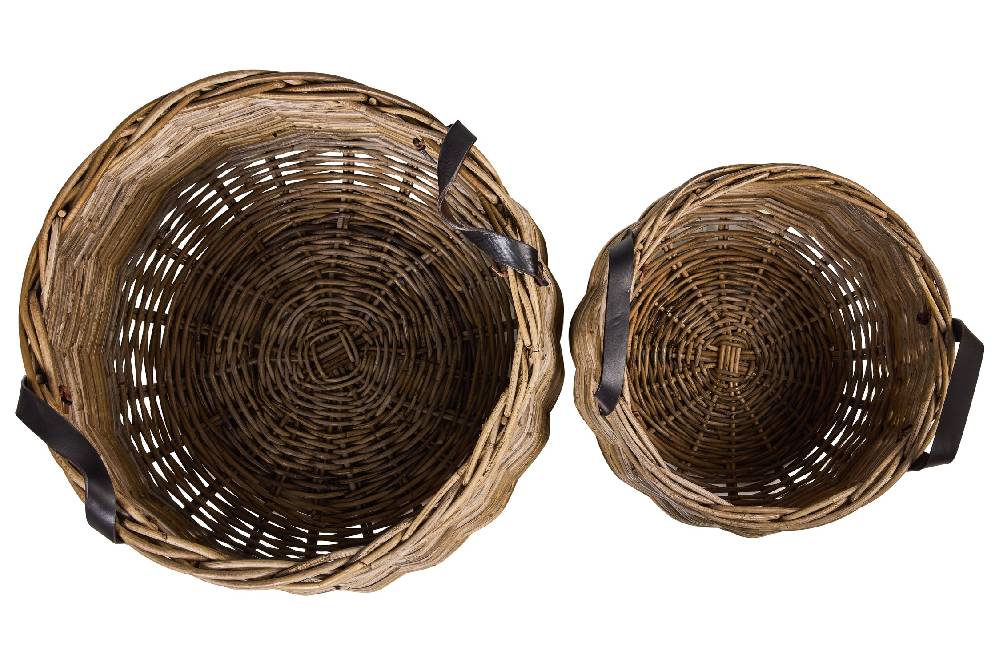 Novità Home Rush Weaves - Ceste Base Stondata Manici In Pelle Kubu Grey 1/2 Fino Al -60%