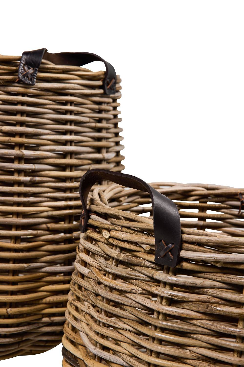 Novità Home Rush Weaves - Ceste Base Stondata Manici In Pelle Kubu Grey 1/2 Fino Al -60%
