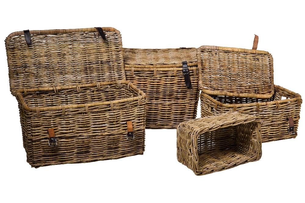 Novità Home Rush Weaves - 3 Bauli Con Coperchio Lacci Pelle +1 Cesta Prezzo Ridotto