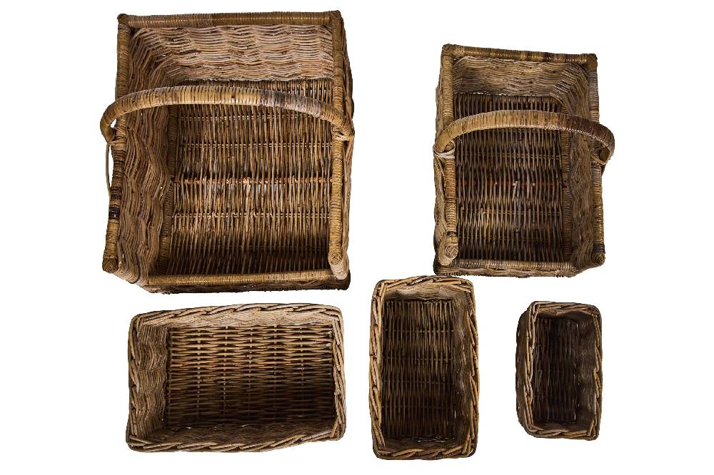 Novità Home Rush Weaves - 2Ceste Porta Legna +3 Ceste Rett.Natural Kubu Grey Sottocosto