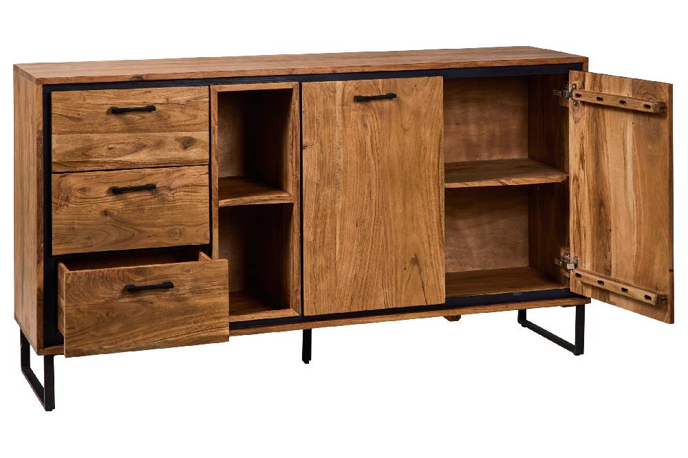Novità Home Farley - Credenza 2 Sportelli 3 Cassetti 2 Ripiani A Vista In Vendita