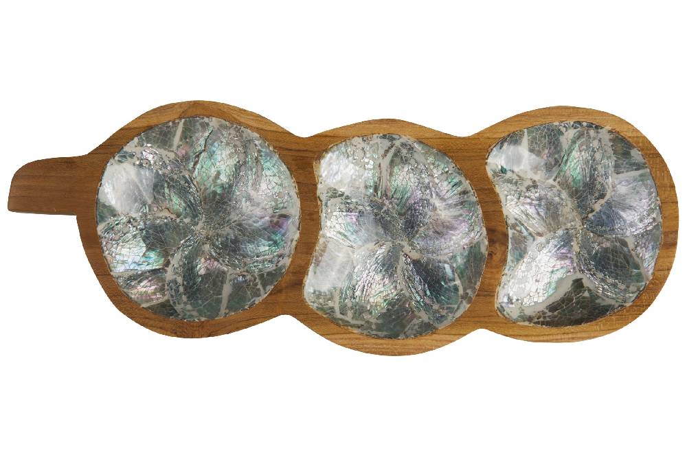 Novità Home Bartender - Ciotola Legno Tripla Forma Legume Con Abalone Offerta settimanale