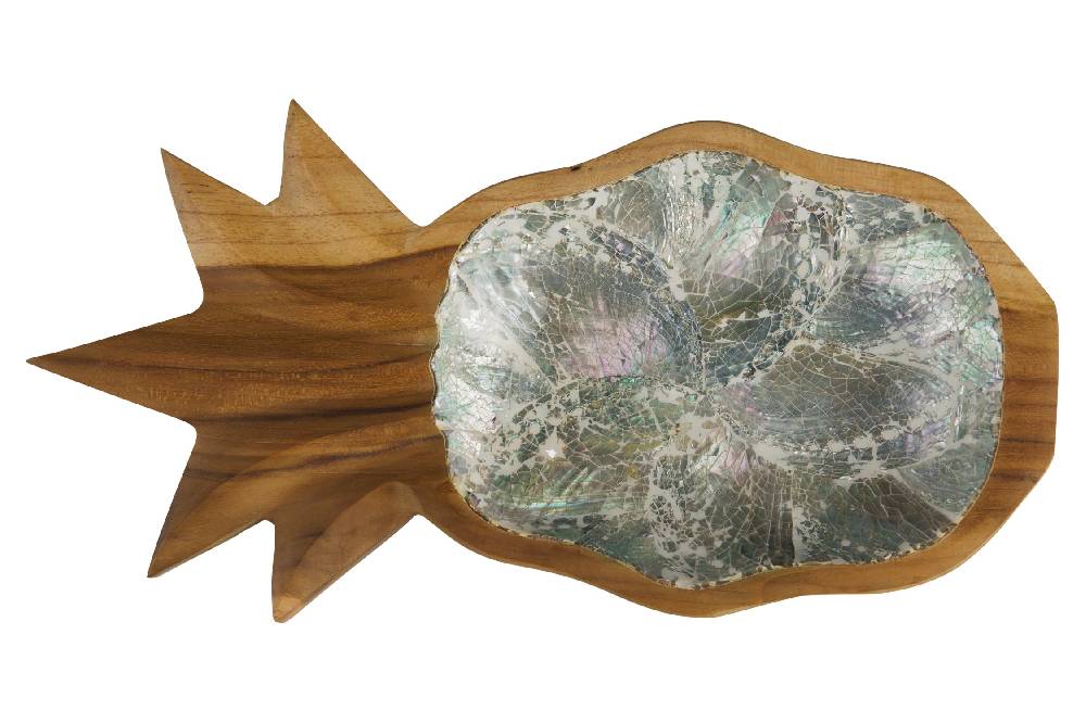 Novità Home Bartender - Ciotola Legno Sagoma Frutto Ananas Con Abalone Rilascio limitato