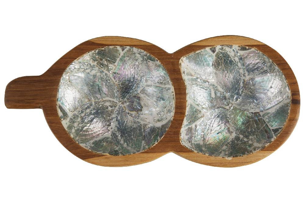Novità Home Bartender - Ciotola Legno Doppia Forma Legume Con Abalone Ultimi tre giorni