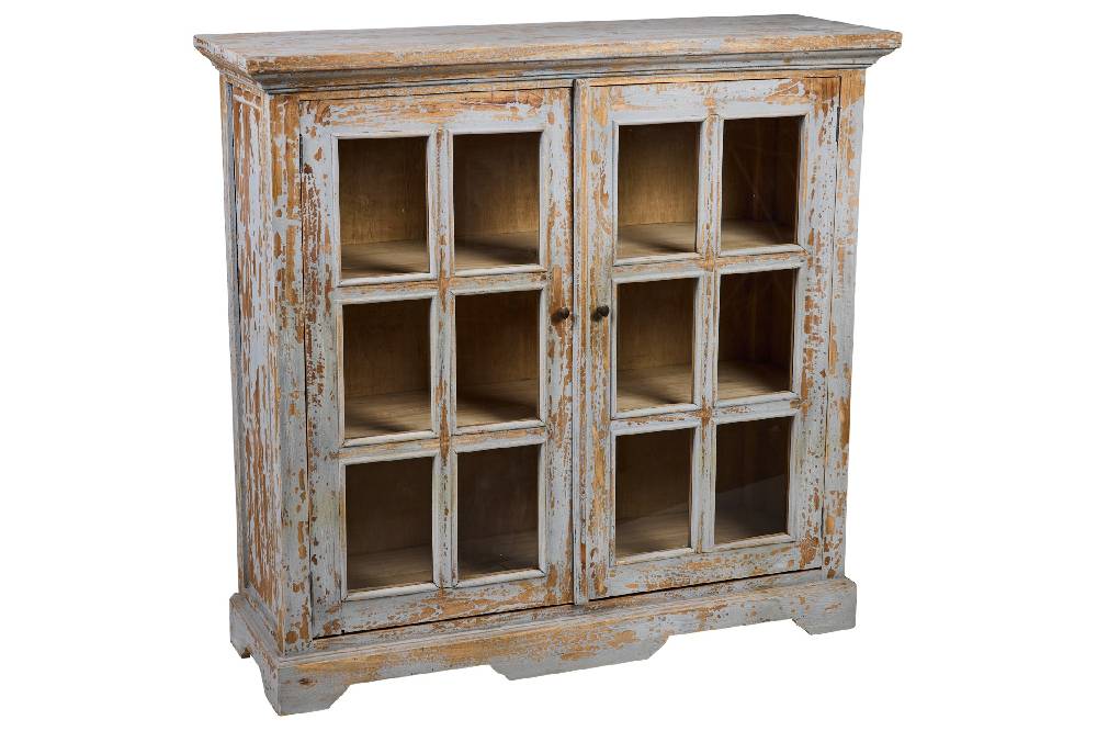 Novità Home Heloise - Buffet 2 Porte Con Vetri Grey Grey Vintage Black Friday Prezzi