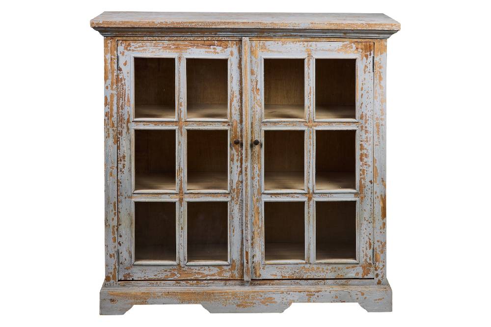Novità Home Heloise - Buffet 2 Porte Con Vetri Grey Grey Vintage Black Friday Prezzi