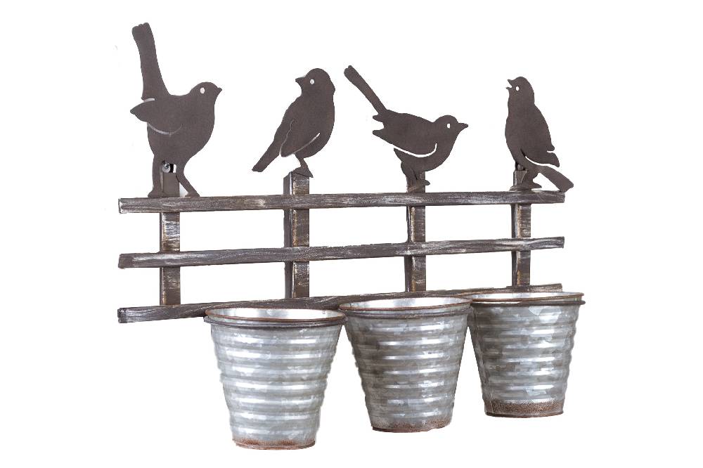 Novità Home Decor - 3 Portavasi in Ferro con Uccellini Vendita Economica