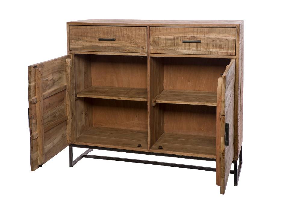 Novità Home Credenza alta 2 cassetti e sportelli in legno e metallo Smaltimento dello stoccaggio