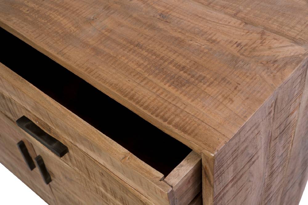 Novità Home Credenza alta 2 cassetti e sportelli in legno e metallo Smaltimento dello stoccaggio