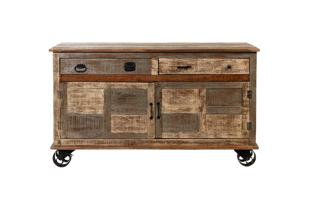 Novità Home Credenza 2 cassetti e 2 sportelli in legno con ruote Offerta migliore