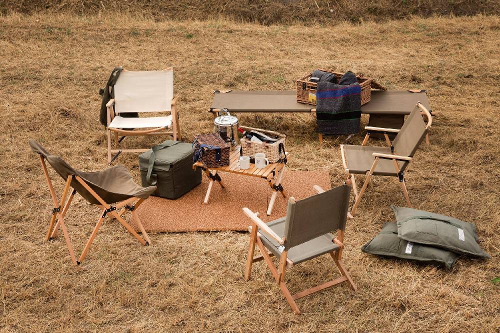 Novità Home Glamping - Poltrona Pieghevole in Tela e Legno di Faggio Beige Ultimi due giorni