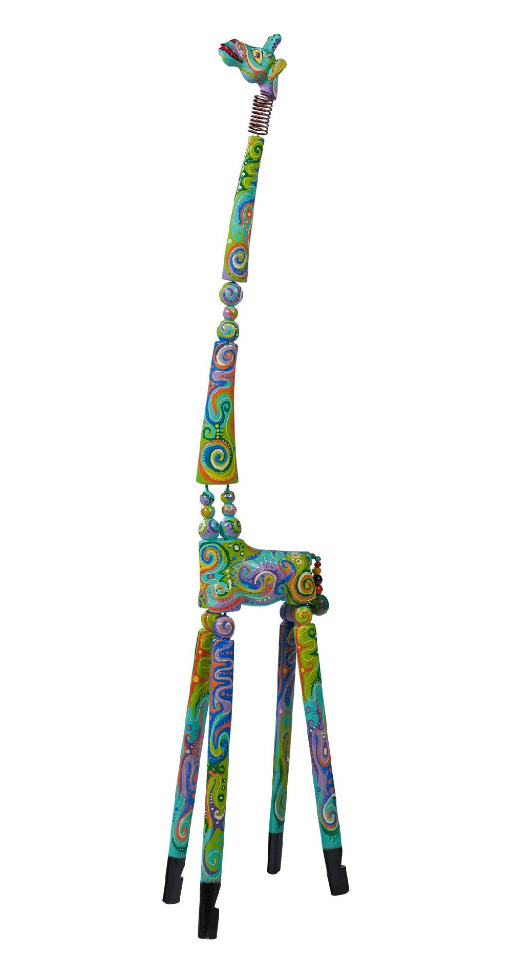 Novità Home Giraffa alta collo molleggiato decor in legno turchese Ultimo giorno