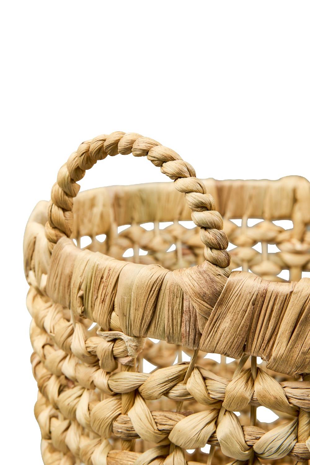 Novità Home Homemade - Ceste Tonde Set 1/3 Medie Con Manici Trama Treccia In Vendita