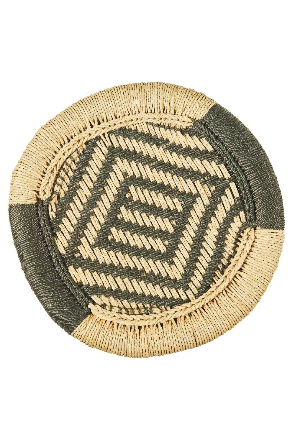 Novità Home Jambe - Sgabello Tondo Intreccio Color Naturale E Verde Smaltimento dello stoccaggio