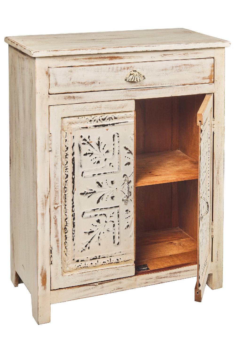 Novità Home Dominique - Mobiletto in Legno Riciclato con Sportelli in Ferro Stampati Offerte speciali