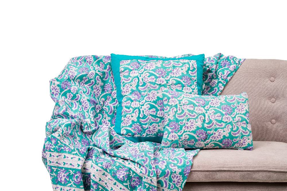Novità Home Ostuni - mezzero doppio decor celeste in cotone - 270x270 In vendita