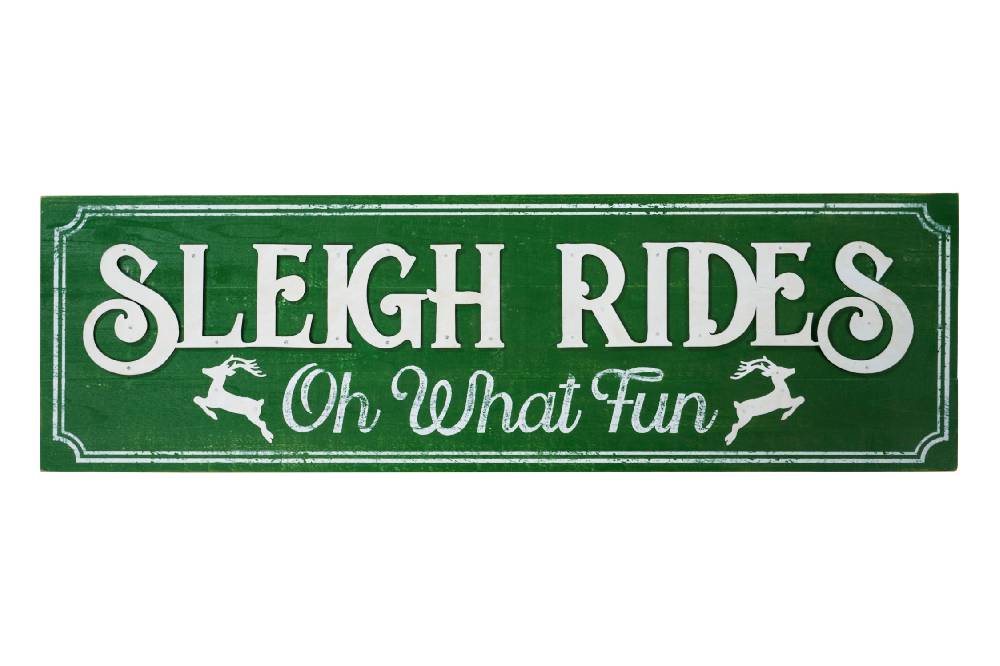 Novità Home Merry - cartello verde sleigh rides oh what fun Novità