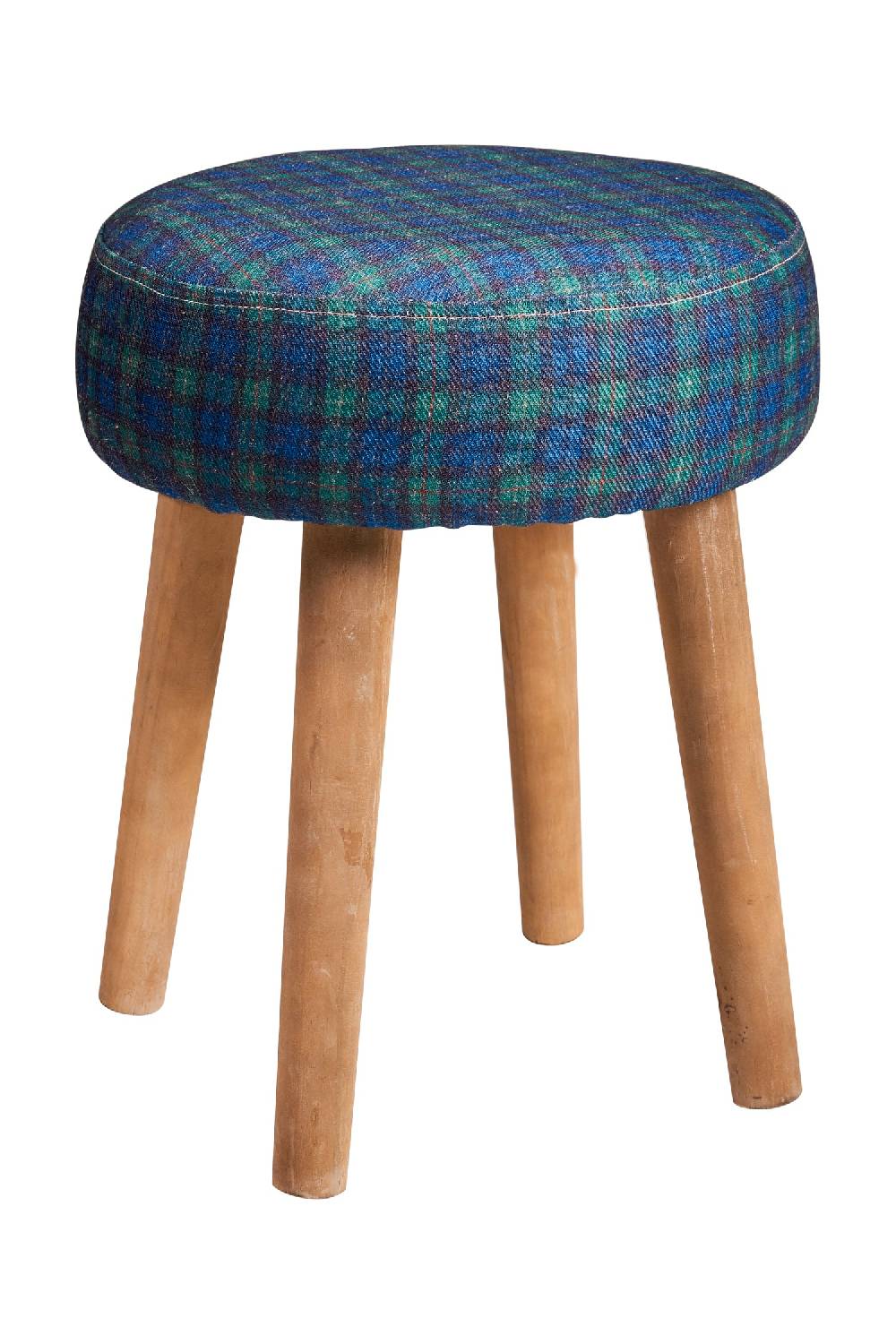 Novità Home Mackenzie - sgabello basso tondo tartan verde bleached Offerta per la Festa della Mamma