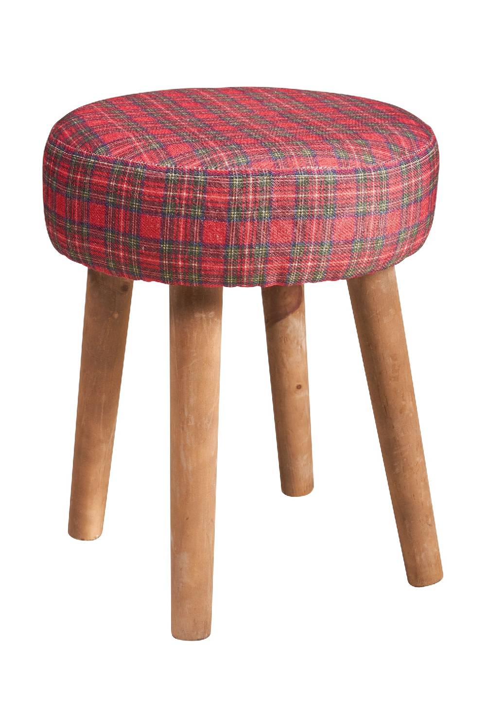 Novità Home Mackenzie - sgabello basso tondo tartan rosso bleached Offerta Giorno del Papà