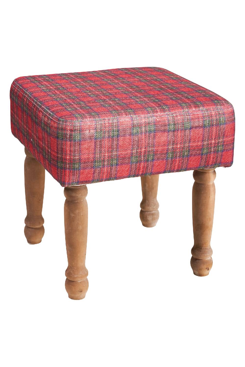 Novità Home Mackenzie - Sgabello in Cotone e Legno di Olmo Tartan Rosso e Verde Offerta San Valentino
