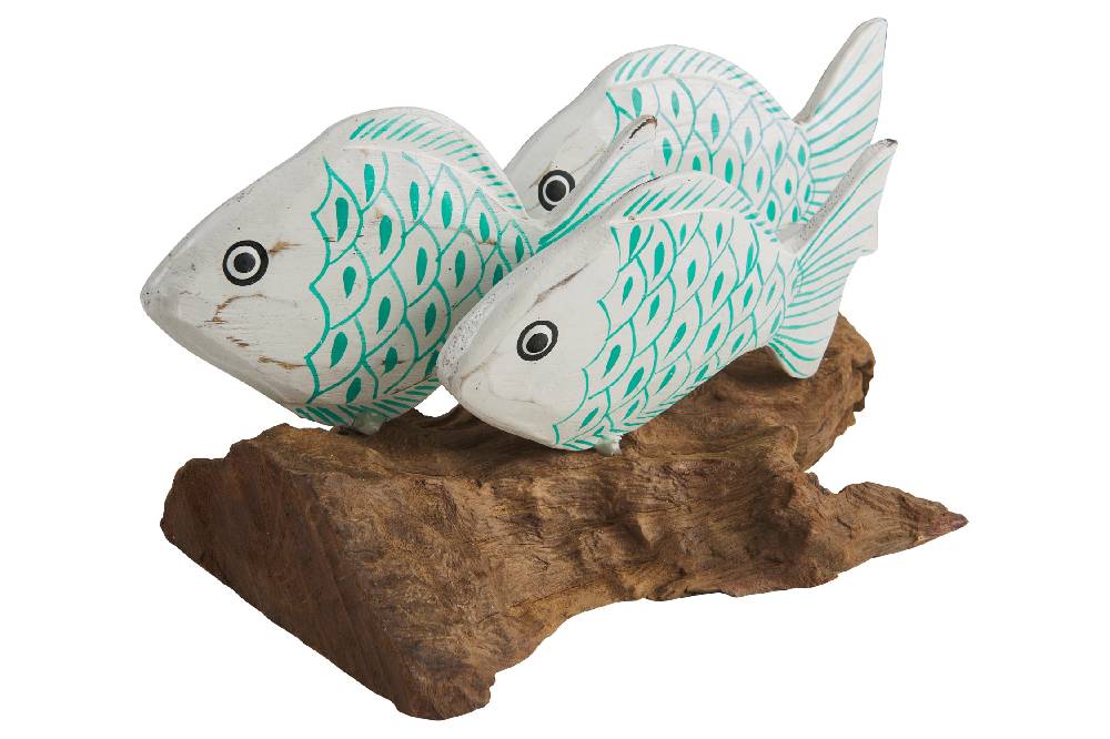 Novità Home Fish - Tronchetto Con 3 Pesci Squame Turquesi Italia