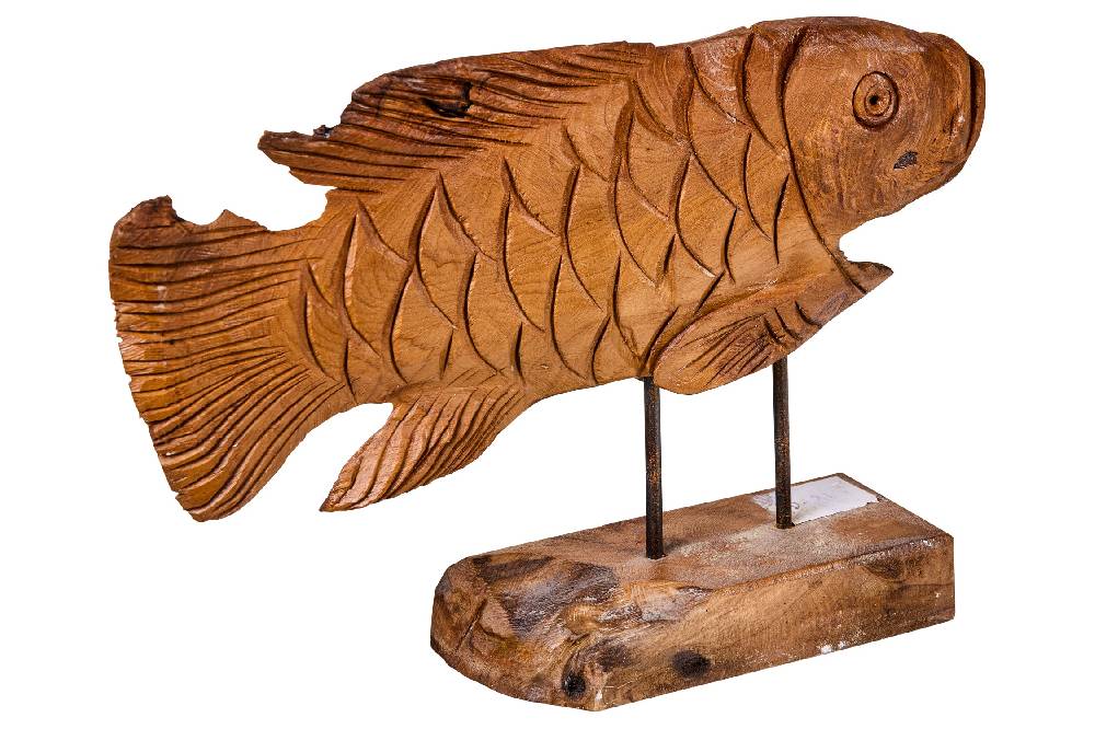 Novità Home Decor - Pesce Carving In Legno Su Piedistallo Piccolo Convenienza