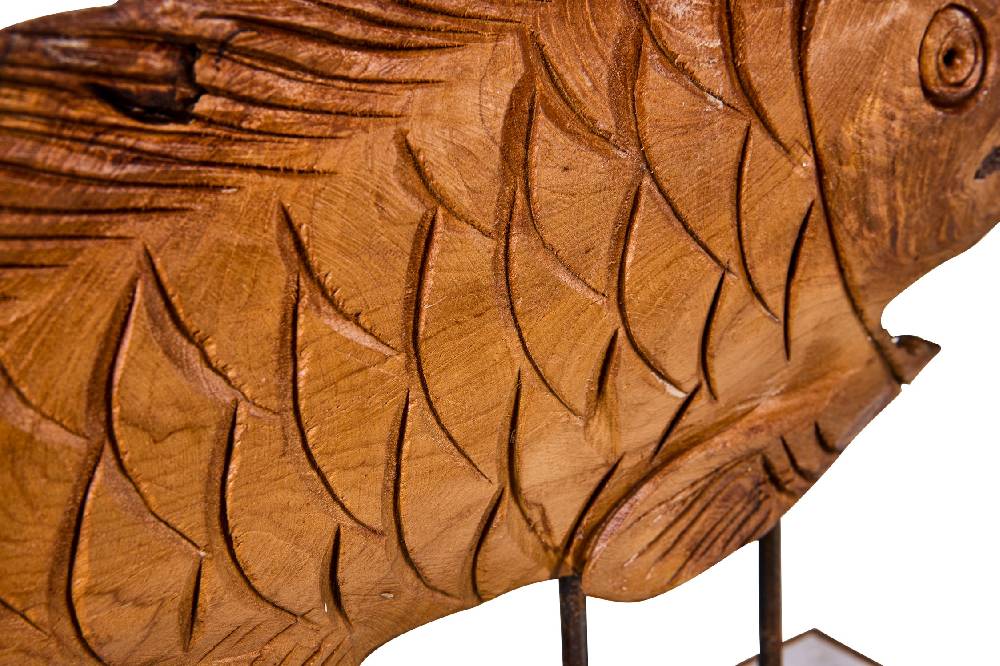 Novità Home Decor - Pesce Carving In Legno Su Piedistallo Piccolo Convenienza