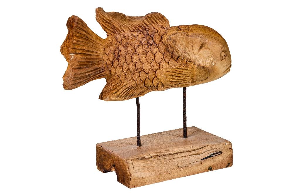 Novità Home Decor - Pesce Carving In Legno Su Piedistallo Grande Novità