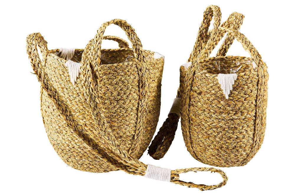 Novità Home Boho Chich - Set 2 Ceste da Appendere in Seagrass e Cotone Offerta migliore