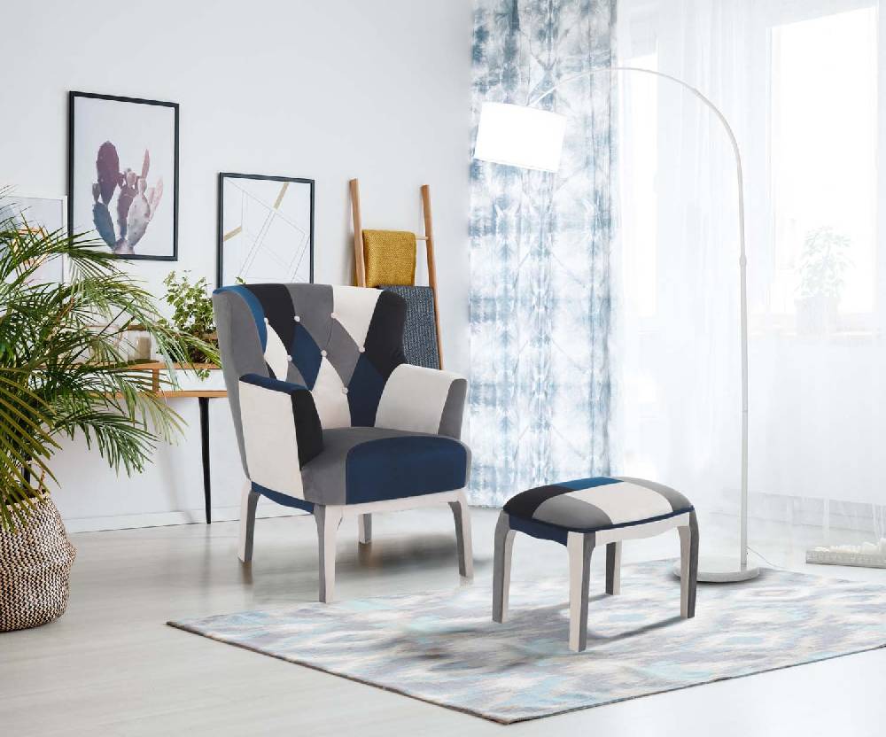 Oresteluchetta poltrona + pouf LIAM BLUE Nuova