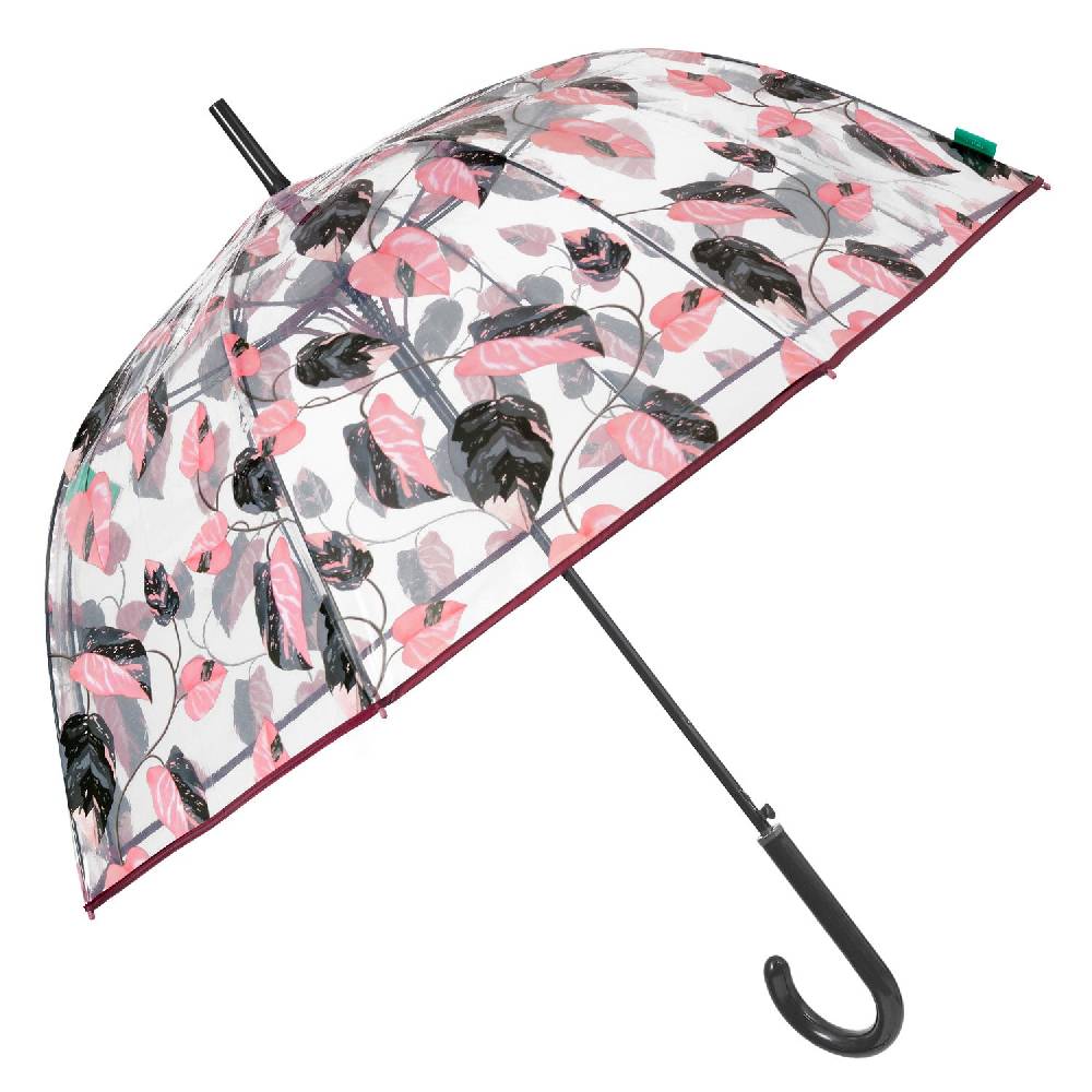 Perletti Ombrello Trasparente Foliage Rosa e Nero Moda