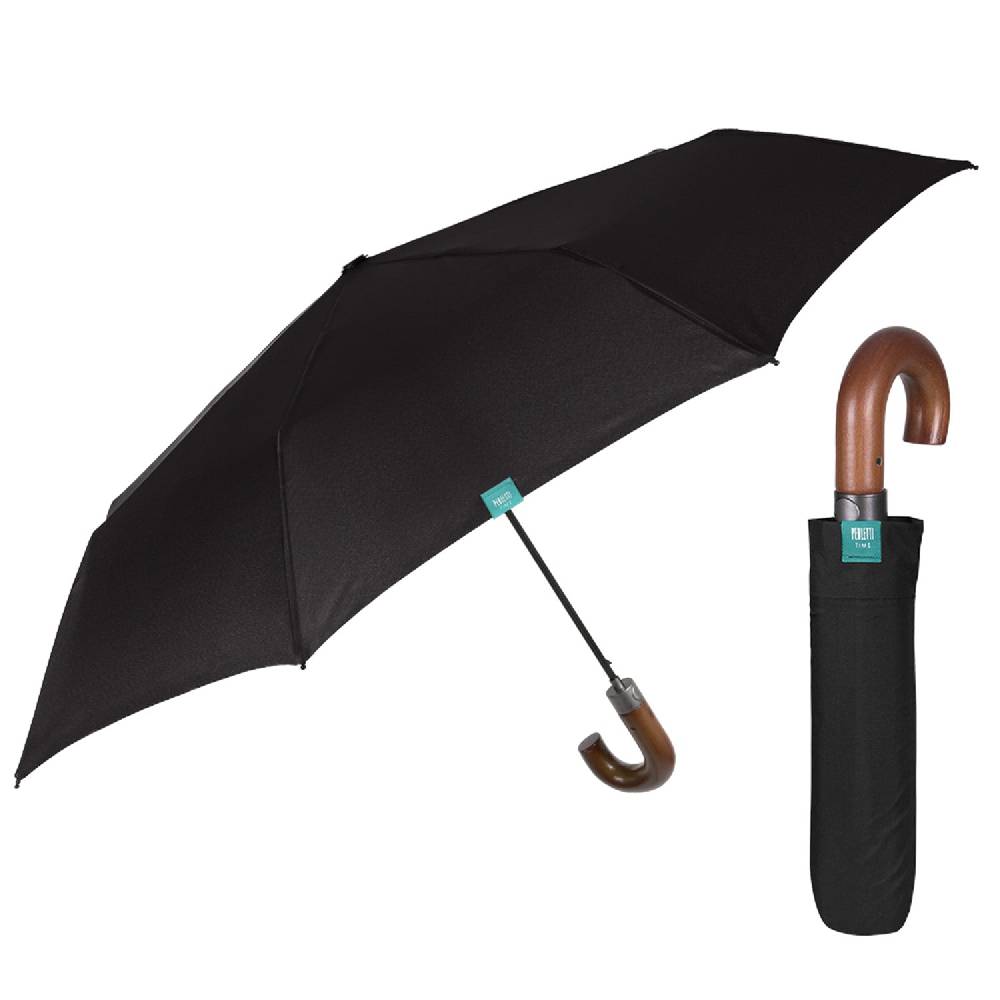 Perletti Ombrello Pieghevole Nero con Manico in Legno Automatico Offerta